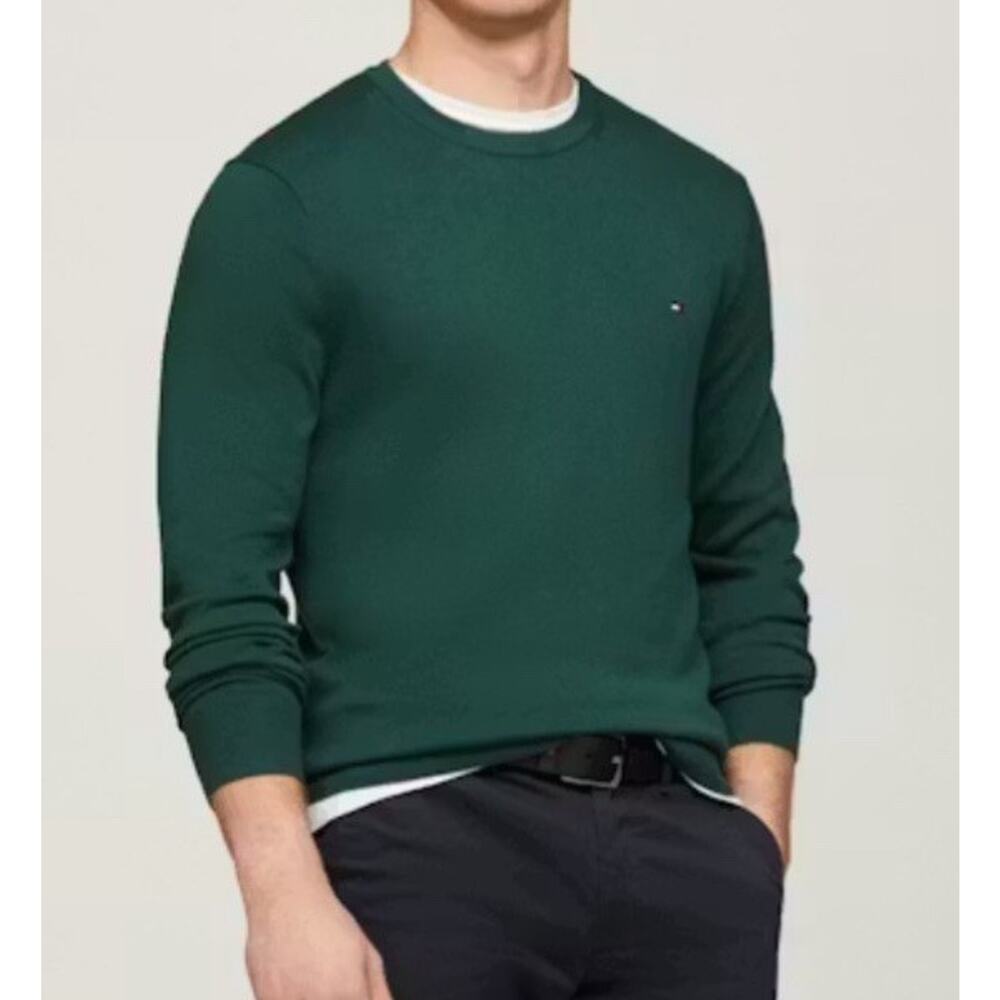 Tommy Hilfiger Signature‎ Cotton Sweater Sz M New Green Crew Neck Preppy Church